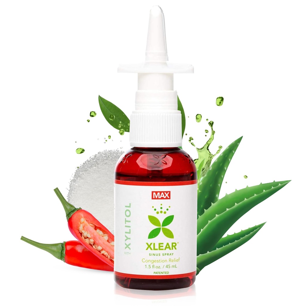 Xlear Max Natural Nasal Spray with Xylitol, 1.5 fl oz (Pack of 1) | Strong Formula with Capsicum and Aloe Vera for Servere Sinus Pressure Relief, Nasal Decongestant, Headache, Dry Nose