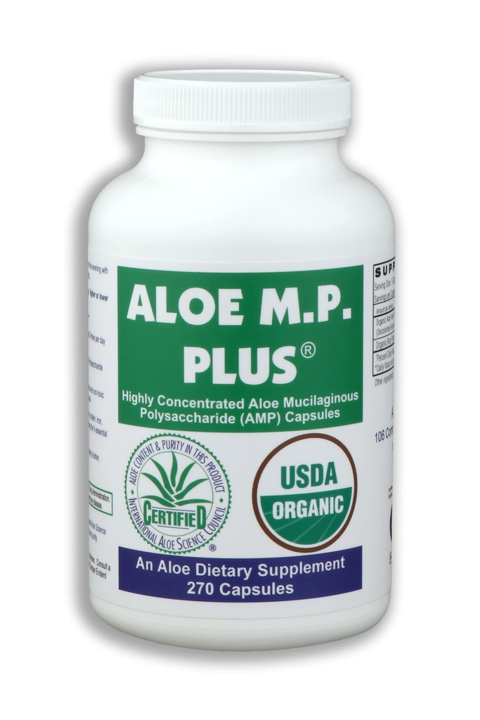 Capsules, USDA Organic Aloe Vera Polysaccharides AMP Supplement for Digestive and Immune Health