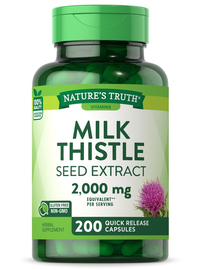 Nature's Truth Milk Thistle Supplement | 200 Capsules | Non-GMO and Gluten Free Seed Extract | Silymarin Marianum