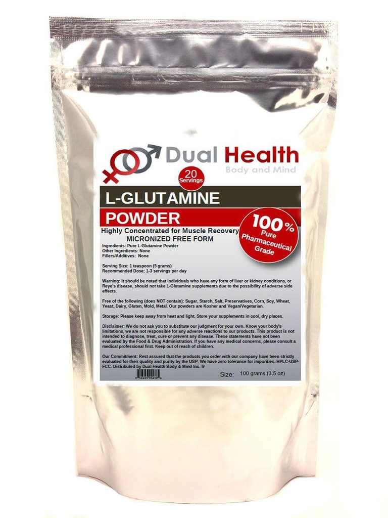 L-Glutamine (100 Grams -3.5 oz) Pure Powder 5000mg Free Form Bulk Supplements, Made in USA, Immune Digestion GI Support Leaky Gut Health Muscle Energy Stamina Endurance Strength