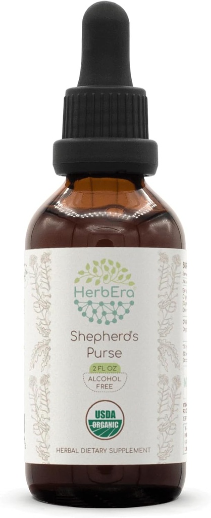 HerbEra Shepherd's Purse B60 USDA Organic Tincture | Alcohol-Free Extract, High-Potency Herbal Drops | Certified Organic Shepherd's Purse (Capsella Bursa-pastoris) Dried Herb (2 oz)
