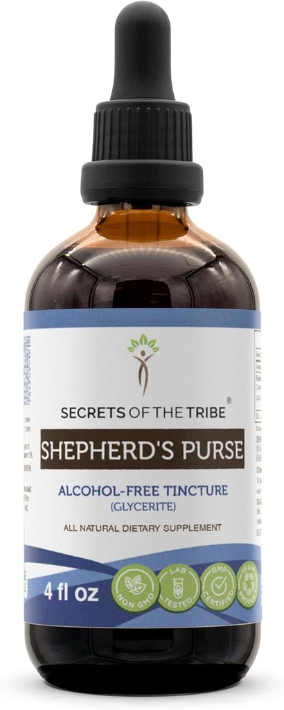 Secrets of the Tribe Shepherd's Purse Alcohol-Free Liquid Extract, Shepherd's Purse (Capsella Bursa-Pastoris) Dried Herb Tincture Supplement (4 FL OZ)