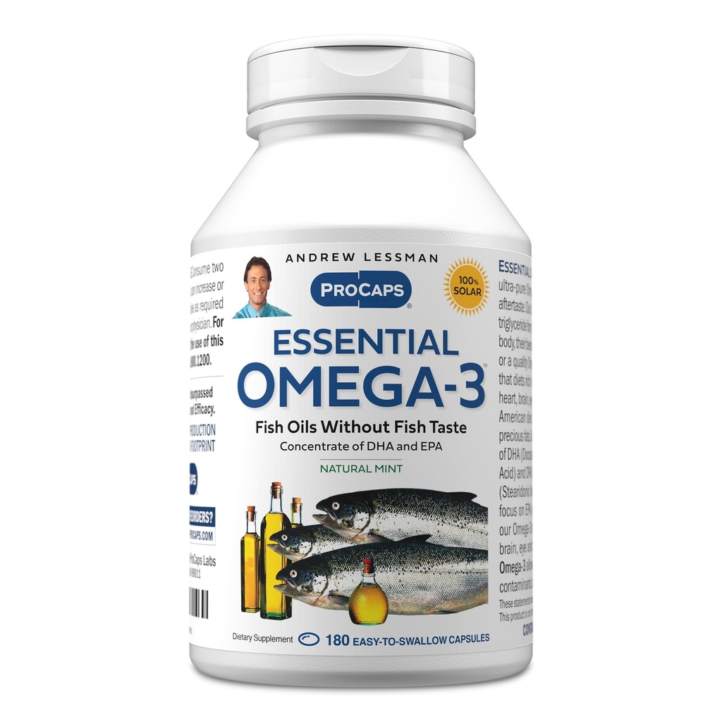 ANDREW LESSMAN Essential Omega-3 Mint - 180 Softgels - Ultra-Pure, High Potency Omega-3 Oils. High DHA, No Stomach Upset, No Contaminants, No Mercury. Small Easy to Swallow Softgels