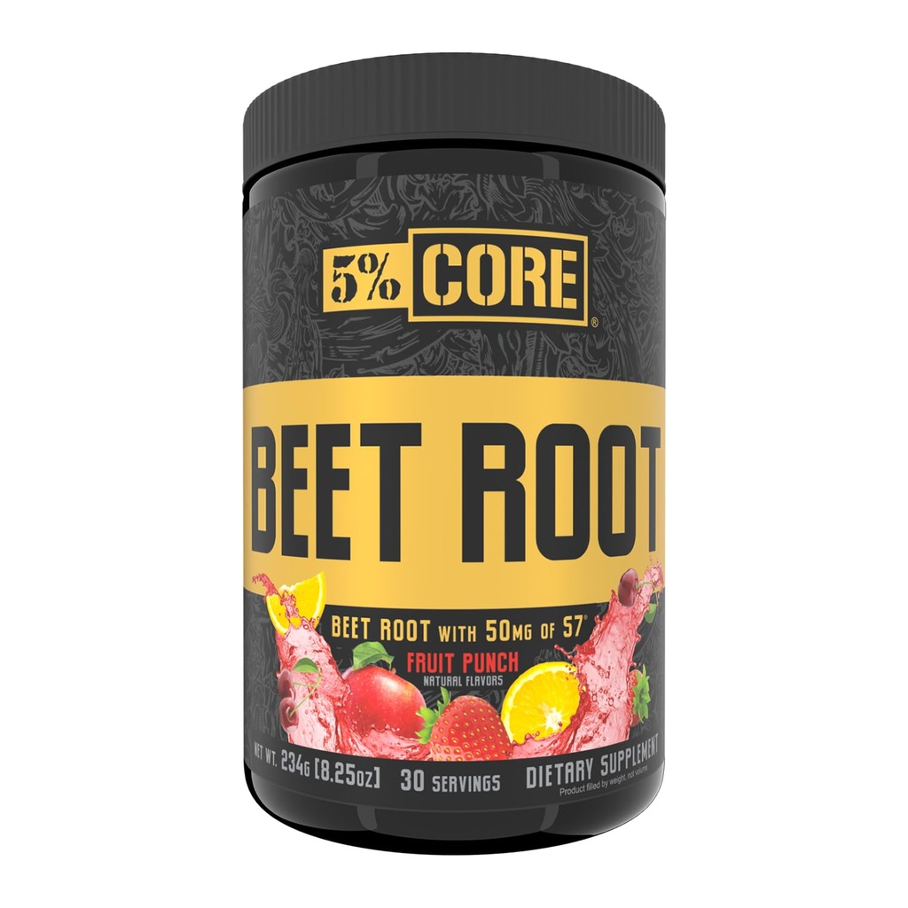 5% Nutrition Organic Core Beet Root | Nitric Oxide Beet Root Powder Pre Workout Additive | 6000mg Extract | Vegan & Keto | 30 Servings (Fruit Punch)