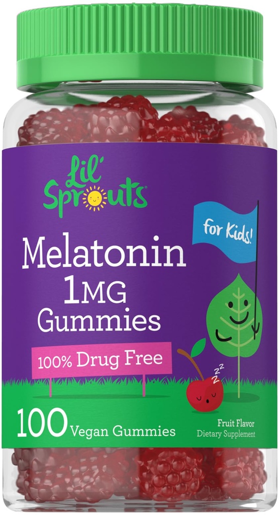 Carlyle Kids Melatonin Gummies | 1 mg 100 Count | Fruit Flavor Gummy | Vegan, Non-GMO, Gluten Free | By Lil Sprouts