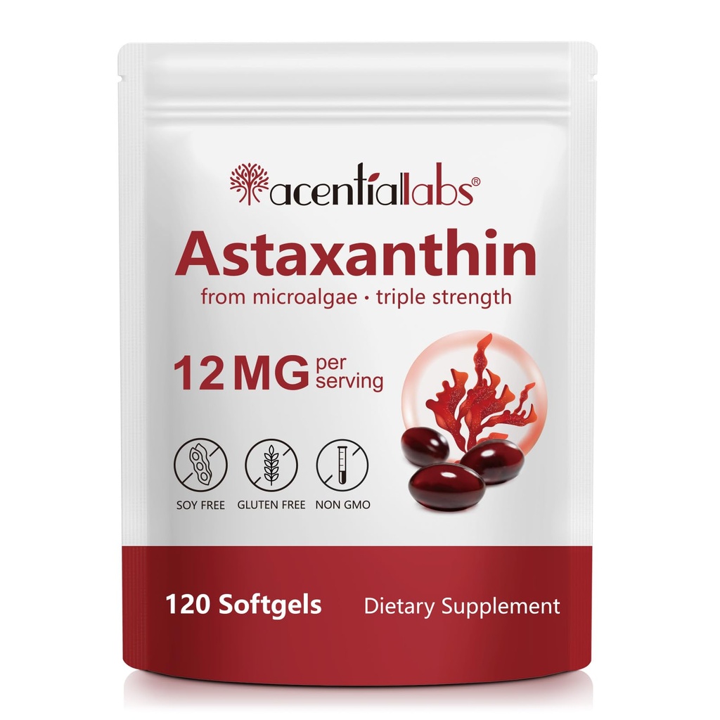 Astaxanthin Supplements 12mg - 120 Softgels | Premium Natural Antioxidant from Microalgae | Eye, Skin, Brain, Joint, Heart & Immune Health Support | Non-GMO, Gluten-Free