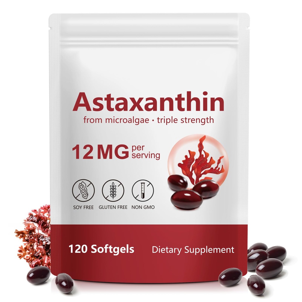 Astaxanthin 12mg Softgels, 120 Capsules | 4 Month Supply | Premium Antioxidant Supplement for Eye, Skin, Joint & Immune Support | Non-GMO, Gluten Free, from Fresh Microalgae