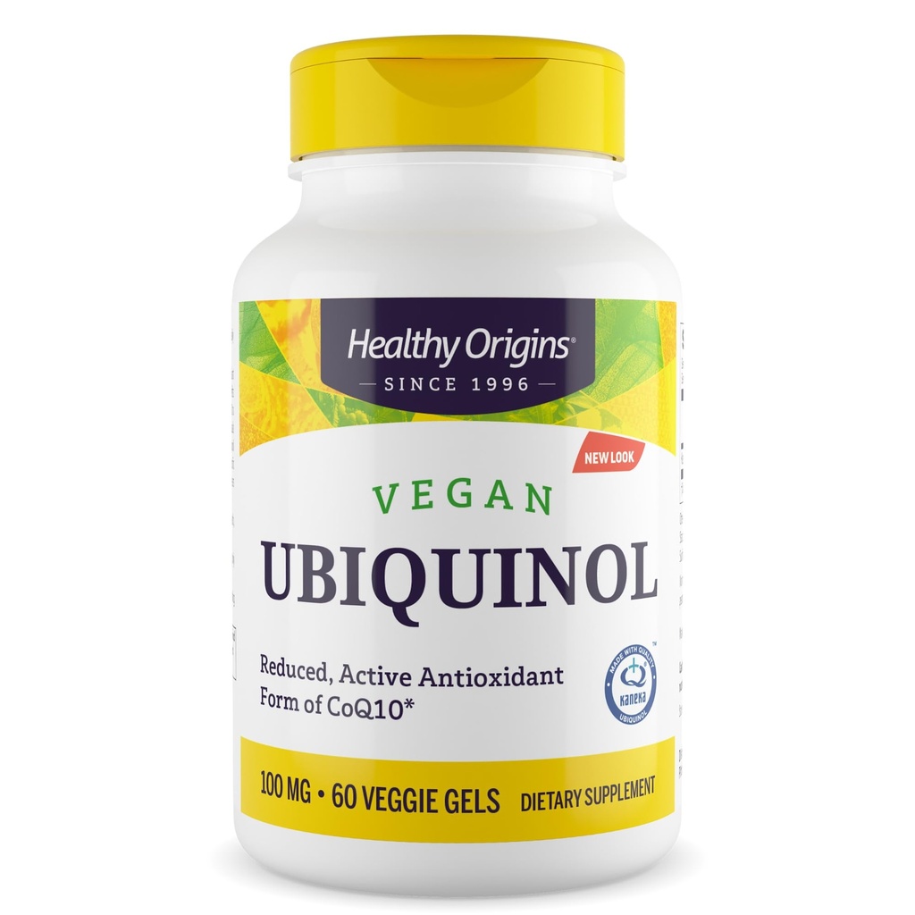 Healthy Origins Vegan Ubiquinol (Active Form of CoQ10), 100 mg - Kaneka Ubiquinol Supplements for Heart Health & Antioxidant Support - Gluten-Free & Non-GMO Supplement - 60 Veggie Gels