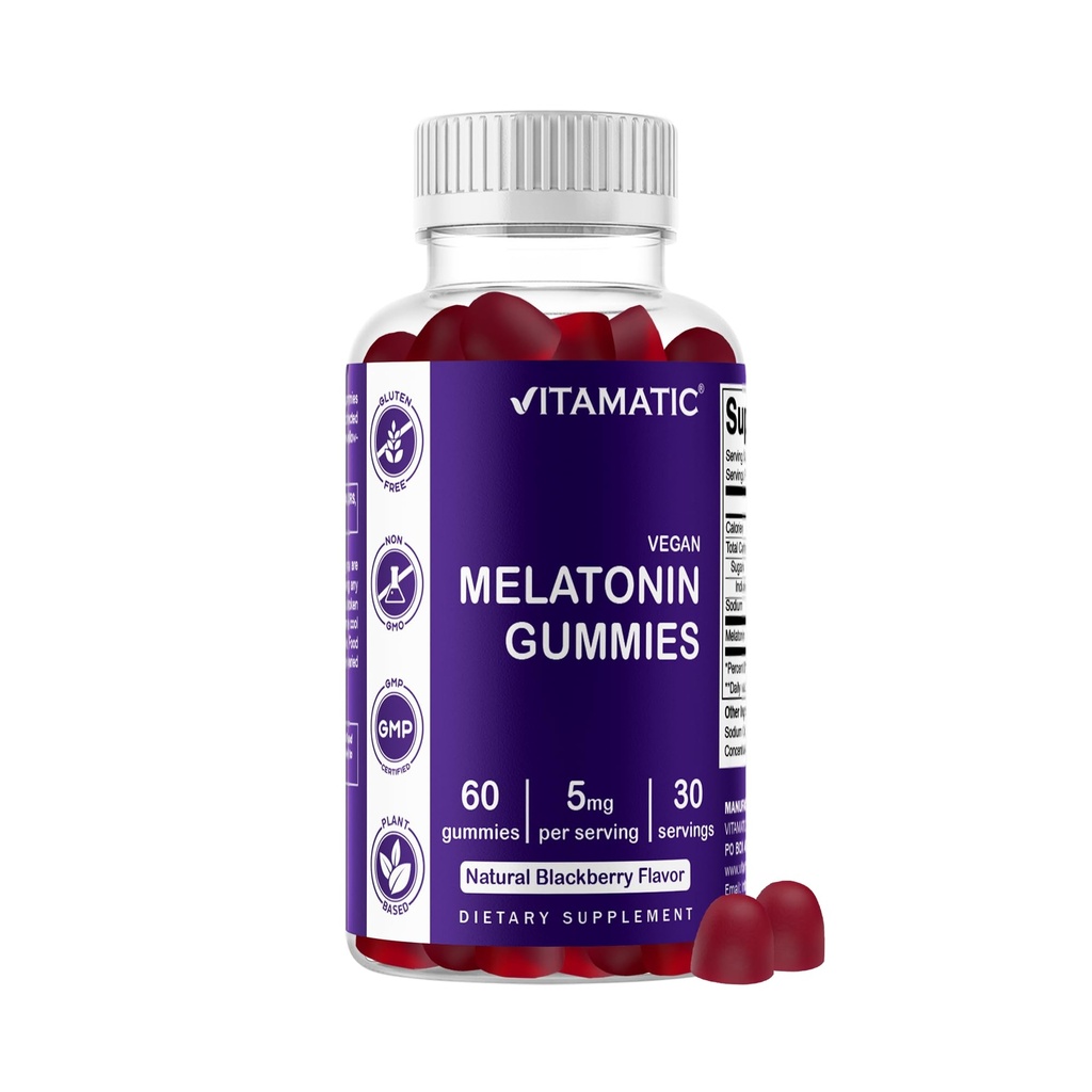 Vitamatic Melatonin Gummies for Kids & Adults - (2.5 mg 5 mg & 10 mg Doses) - 60 Vegan Gummies