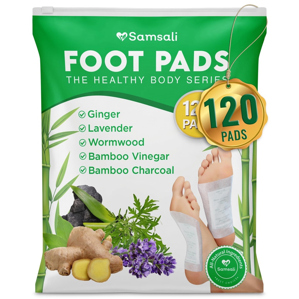 Ginger & Bamboo Vinegar Foot Pads: 120 Pack Natural Foot Pads with Bamboo Charcoal, Wormwood & Lavender for Adults and Elderly, Soothing Overnight Sleep Care
