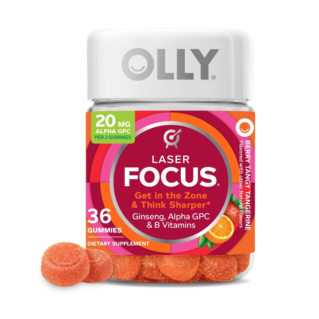 OLLY Laser Focus Gummy Supplement,* Ginseng Extract, Alpha GPC - 36 Count