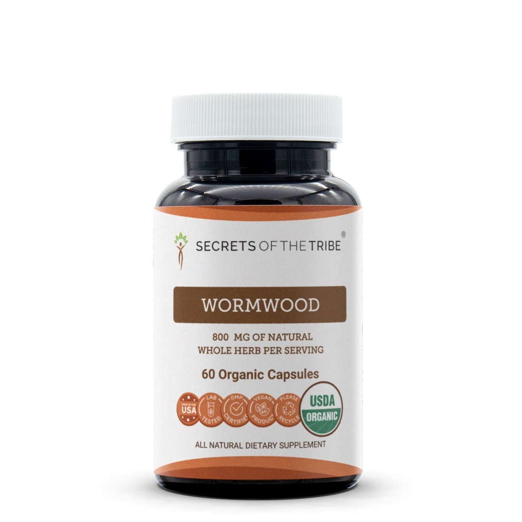 Secrets of the Tribe Wormwood USDA Organic Capsules | Certified Organic Vegetarian Capsules, Herbal Dietary Supplement | Artemisia Absinthium Dried Herb (60 Count)