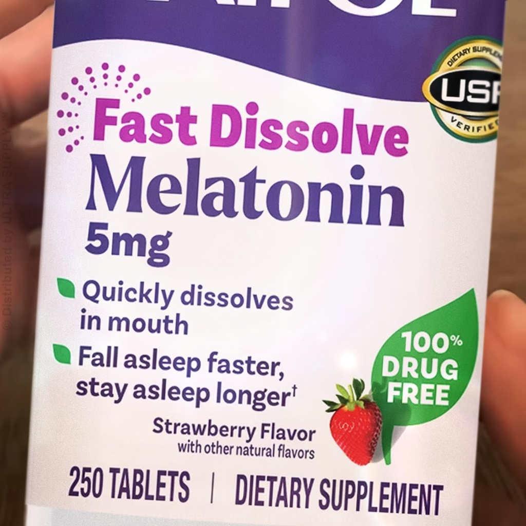 Melatonin Fast Dissolve 5mg (250 Count. - Value Pack) Strawberry Flavor Nighttime Use Chewable Tablets