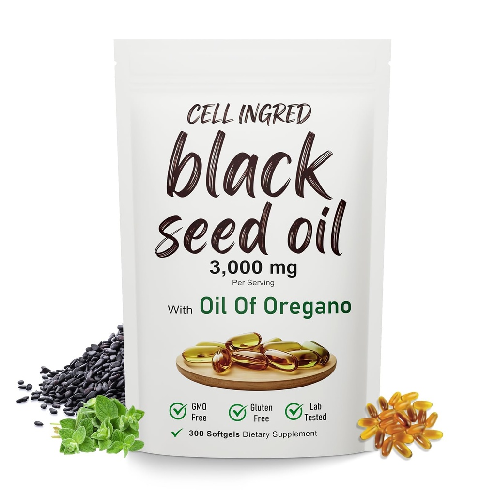 Black Seed Oil Softgels - 300 Capsules, 3000mg Per Serving with Oregano Oil, Vitamin C, D3 & Zinc