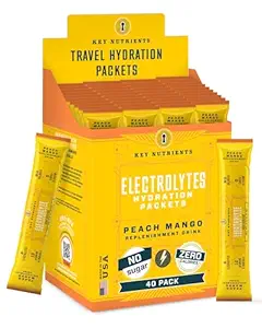 KEY NUTRIENTS Multivitamin Electrolytes Powder Packets - Tropical Peach Mango Post Workout and Recovery 40 Pack Hydration Packets - No Sugar, No Calories - Travel Hydration Powder