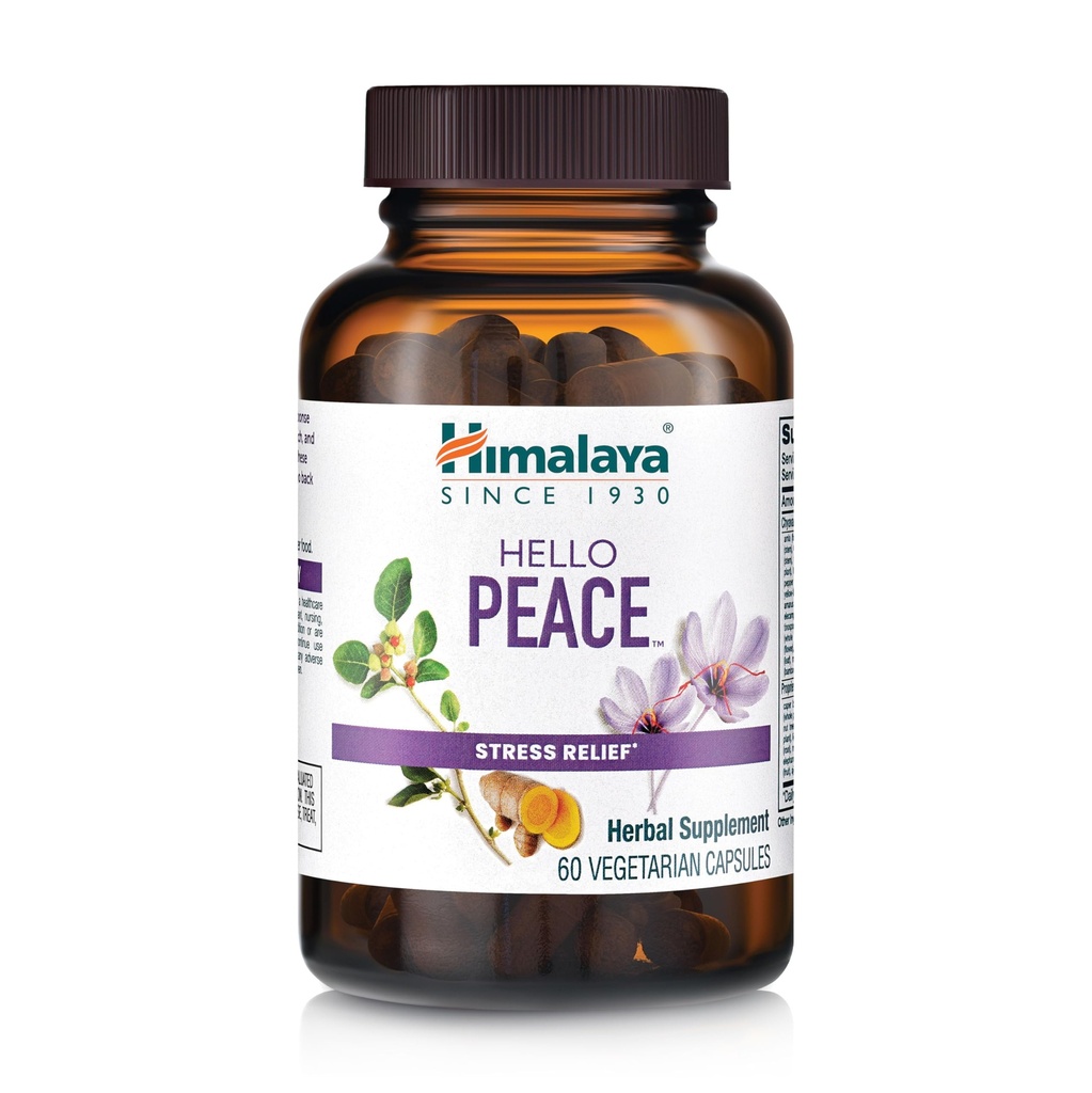 Himalaya Hello Peace - Herbal Stress Relief Supplement with Ashwagandha and Turmeric for Normal Cortisol and Adrenal Support - Vegan, Non-GMO, Gluten Free, 60 Capsules