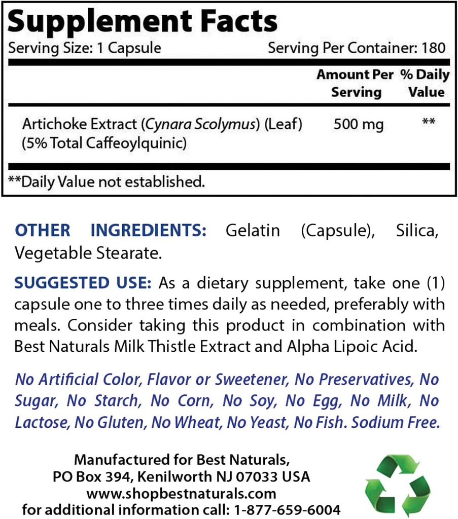 Best Naturals Artichoke Extract 10000 mg Equivalent & Milk Thistle Extract 1000mg