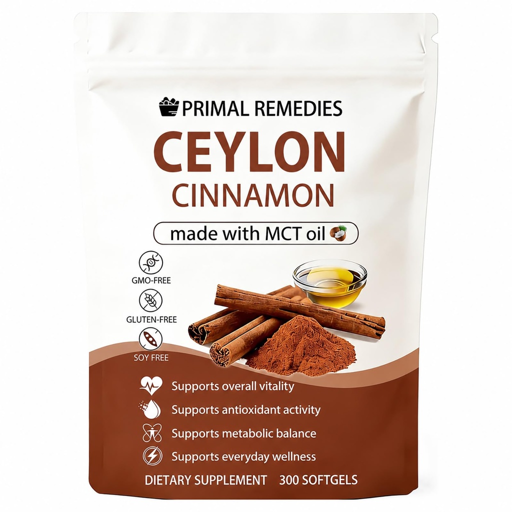 Primal Remedies Ceylon Cinnamon Made with Mct Oil – 300 Softgels, Non-GMO & Gluten Free, Premium Ceylon Cinnamon Formula