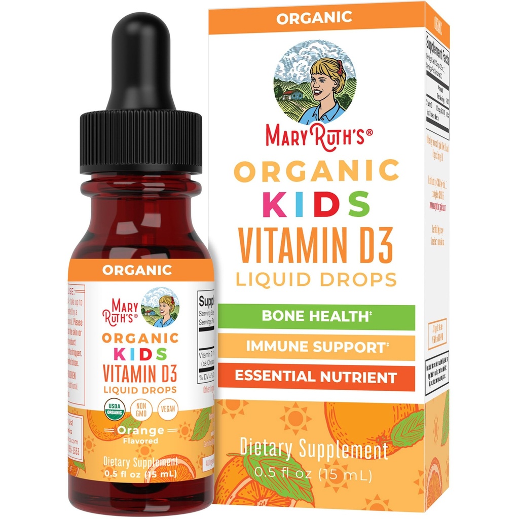 MARYRUTH'S USDA Organic Vitamin D3 Liquid Drops for Kids | 640 IU Vitamin D3 Per Serving | Kids Immune Support & Bone Health Supplement | Formulated for Ages 4-13 | 0.5oz | 30 Servings