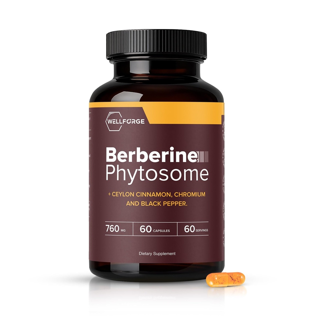 Berberine Phytosome 550mg, 60 Capsules - with Ceylon Cinnamon (200mg), Chromium (200mcg) & Black Pepper Extract (10mg)