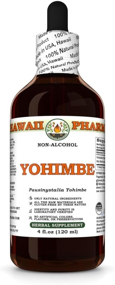 Yohimbe (Pausinystalia Yohimbe) Dry Bark Glycerite, Made in Hawaii, All Natural, Vegan, Lab Tested Alcohol-Free Liquid Extract - 4 fl.oz