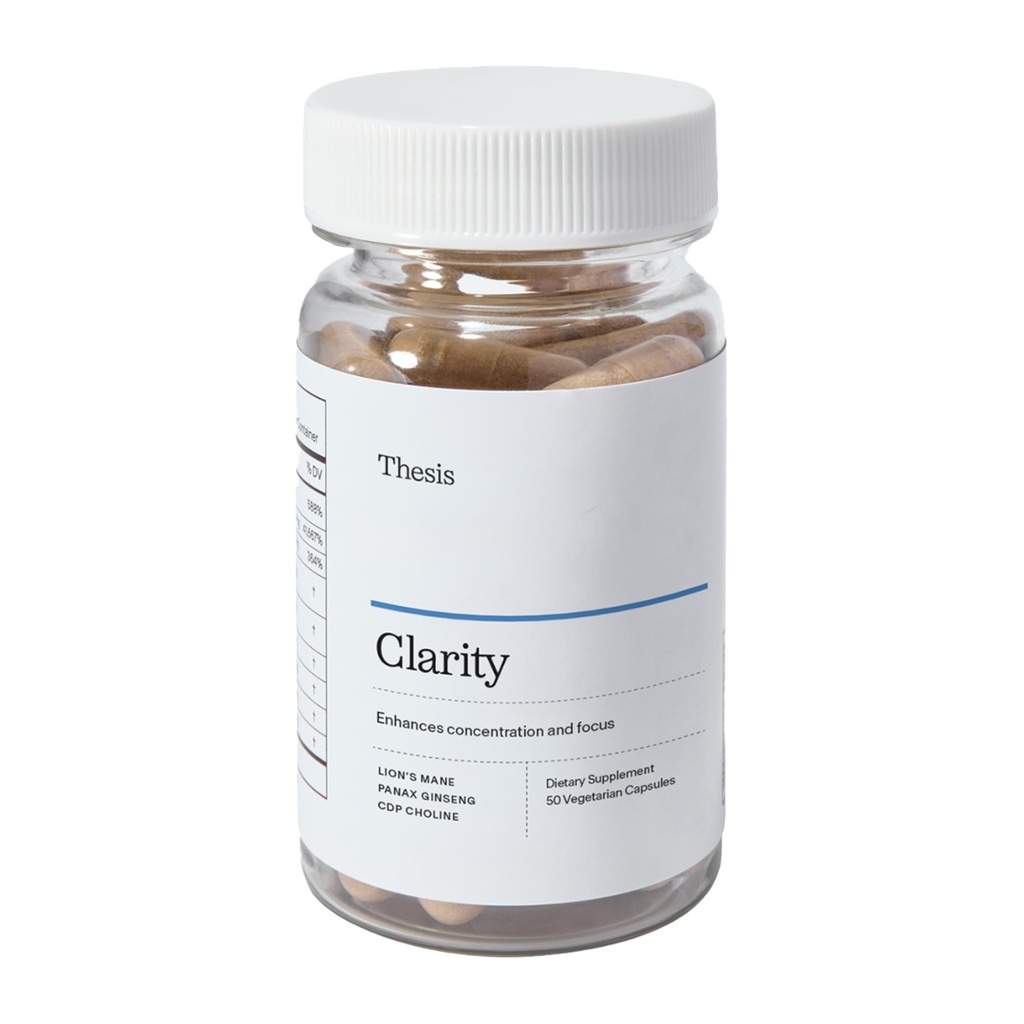 Thesis Clarity Nootropic Supplement for Men & Women with Lions Mane, CDP Choline, Panax Ginseng, Vitamin B6 & Caffeine, Cognitive Support Capsules, Vegan, Non GMO, 25 Servings