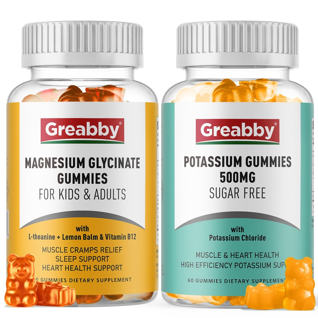 Potassium Magnesium Gummies, Potassium Chloride 500mg, Magnesium Glycinate 300mg, Mineral Supplements for Family