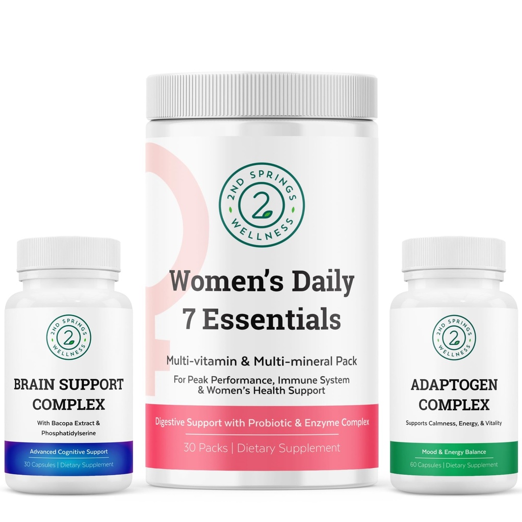 Wellnes Women's Bundle - Brain Support Complex, Women's Daily 7 Essentials, and Adaptogen Complex