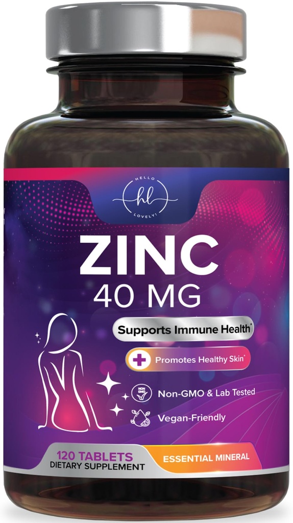 Zinc Supplements 40mg - High Potency Immune Support & Antioxidant Supplement - Best Zinc Supplement for Skin Health & Immune System Support, for Women & Men, Gluten Free, Bottled in USA - 120 Tablets