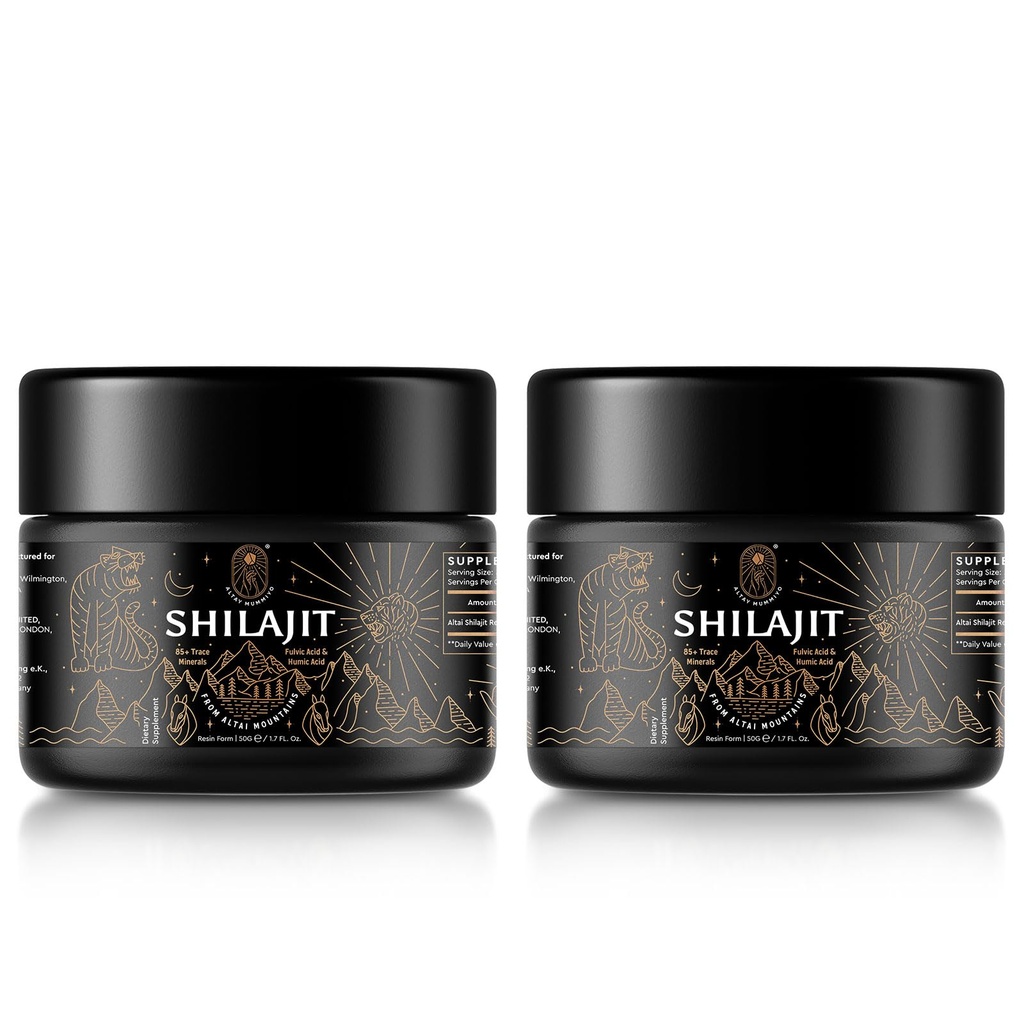 ALTAY MUMMIYO Shilajit Resin with Fulvic Acid & Trace Minerals, Original Siberian Pure Shilajit with 85+ Humic Acid Supplement, Support Metabolism & Immune System - 100 Serving / 50g (2 Pack), Gel