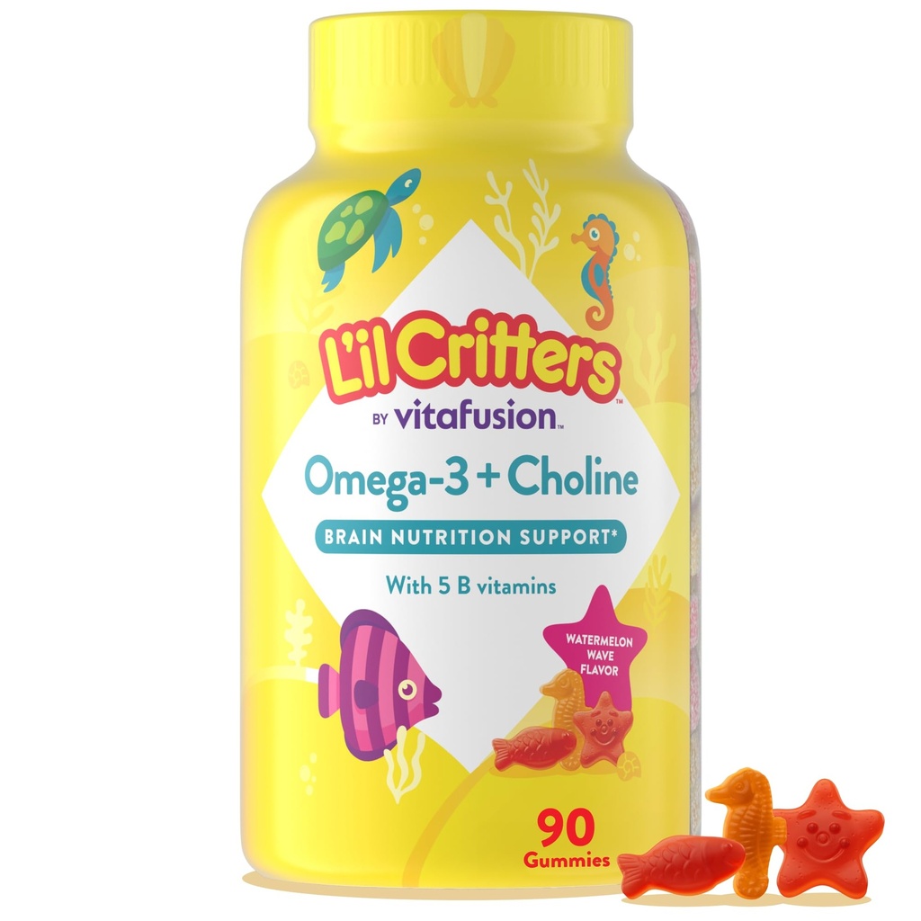 L'il Critters Kids Omega 3 Gummies | 90 Count | Gummy with Choline and 5 B Vitamins | Gluten Free Children's Supplement