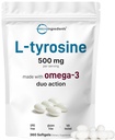 L Tyrosine Supplement 500mg with Omega-3, 360 Softgels | Duo Action Amino Acids + Omega from Flaxseed Oil 1,000mg with ALA | Heart and Mood Support | Brain Supplements for Memory and Focus | Non-GMO