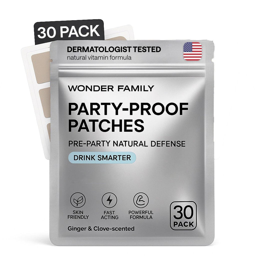 WONDER FAMILY Recovery Patches for Women & Men – Clear Mornings After Parties and Nights Out – Contain Vitamins A, C, D, E, & B, Ashwagandha, Boswellia, Glutathione, Milk Thistle Extract (Silver)