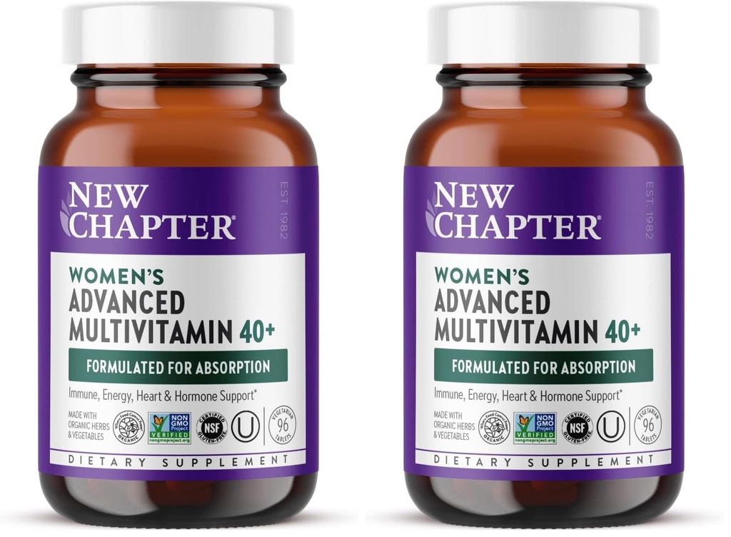 New Chapter Women's Multivitamin 40+ Advanced Formula for Heart,Hormone,Immune&Energy Support,Higher Levels of Whole-Food Fermented B Vitamins +D3,Made Organic Non-GMO Ingredients,96 Count (Pack of 2)