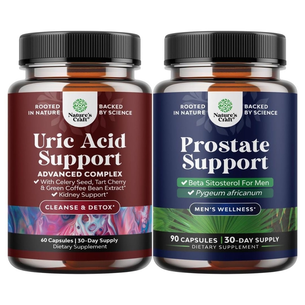 Bundle of Green Coffee Bean Extract for Uric Acid Cleanse & Detox with Turmeric, Tart Cherry & Celery Seed and Herbal Prostate Supplement for Men Beta Sitosterol & Green Tea for Urinary Tract Support