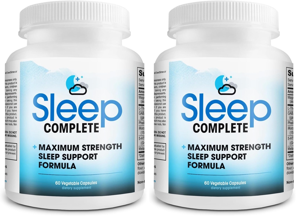 Sleep Complete - 6-in-1 Natural Sleep Support Formula Blend of L-Theanine, 5-HTP, Melatonin, Magnesium, Mucuna Pruriens Extract, GABA, and Phellodendron Bark (herb Powder). (Pack of 2)