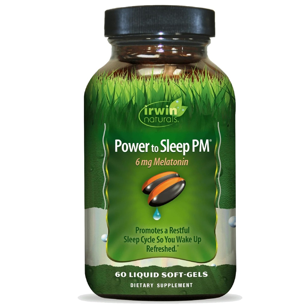 Irwin Naturals Power to Sleep PM - 6mg Melatonin, GABA, Ashwagandha, Valerian Root & L-Theanine Supplements for Men and Women - Supports Restful Sleep Cycle & Relaxation - 60 Liquid Soft-Gels