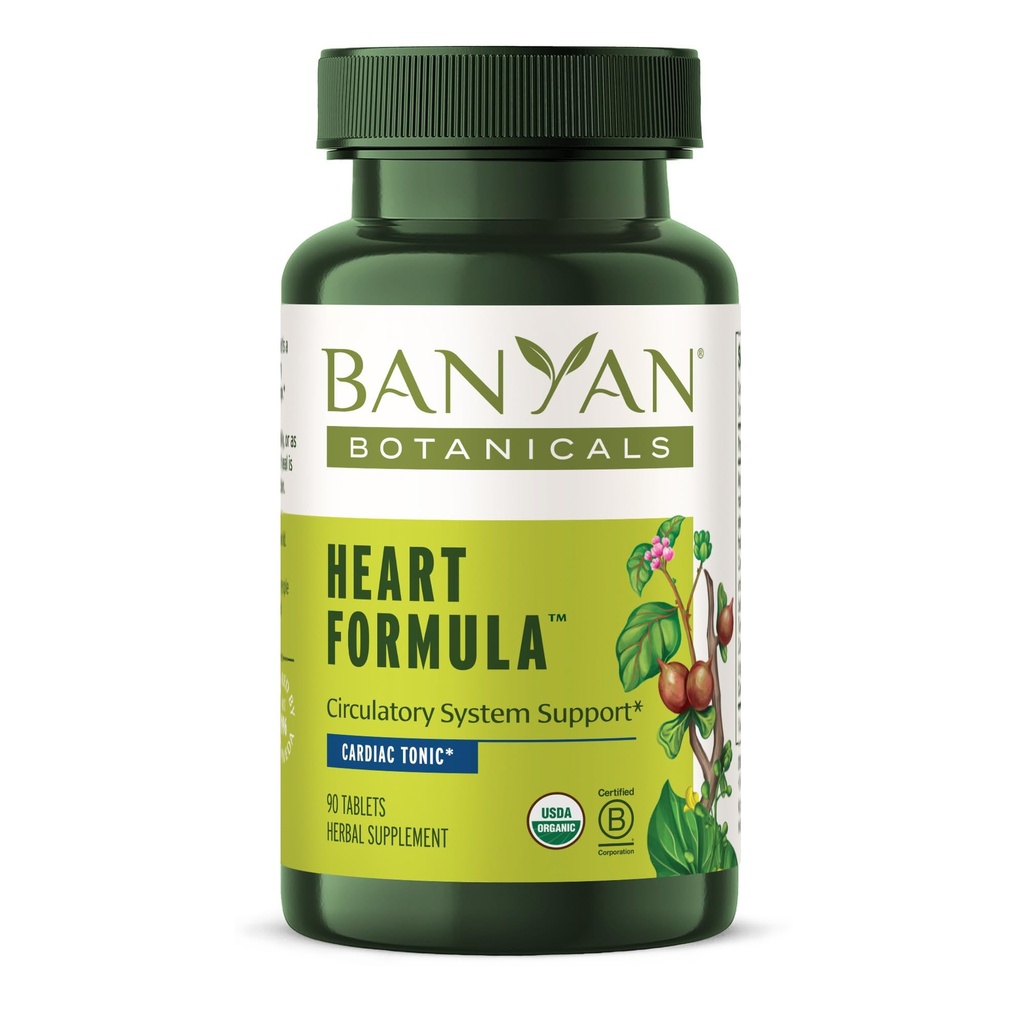 Banyan Botanicals Organic Heart Formula–Cardiovascular & Circulatory Support Supplement–with Arjuna Bark & Hawthorn Berry for Cardiac Muscle Strength & Vascular Integrity-90 Tablets-USDA Organic