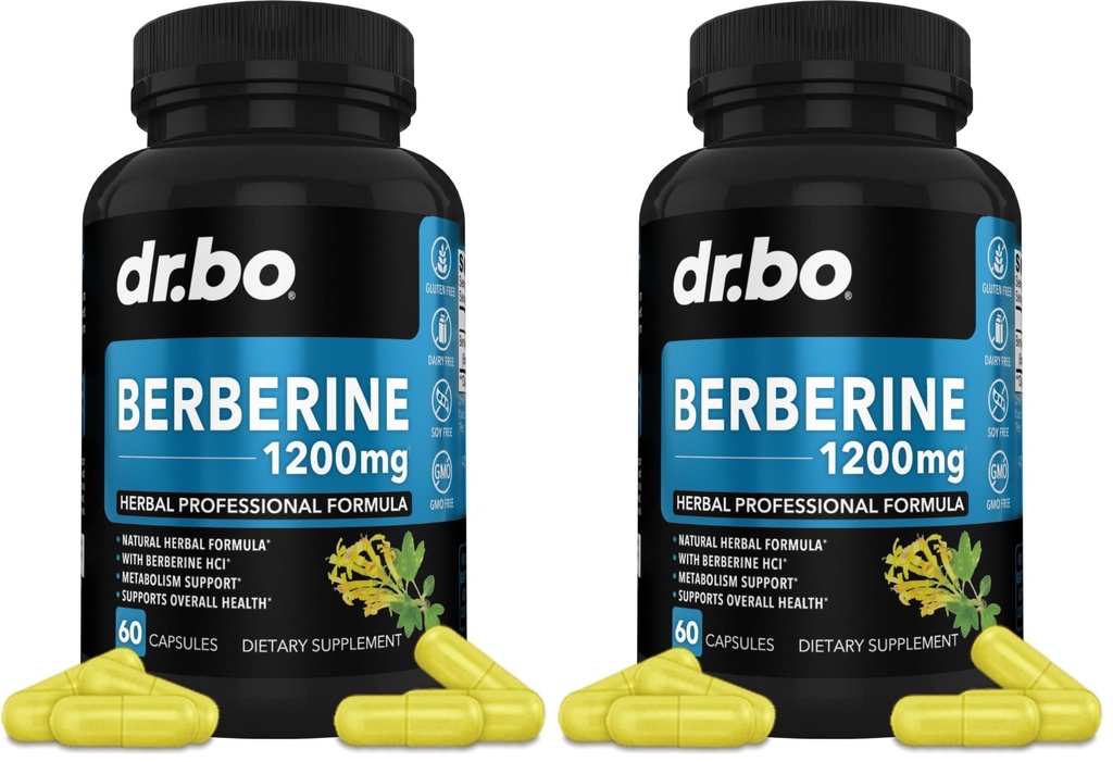Berberine Supplement Capsules - 1200mg Berberine HCL Supplement for Healthy Metabolic Support - Premium Natural Complex for Women & Men, Pure Support Capsules Supplements - 60 Pills (Pack of 2)
