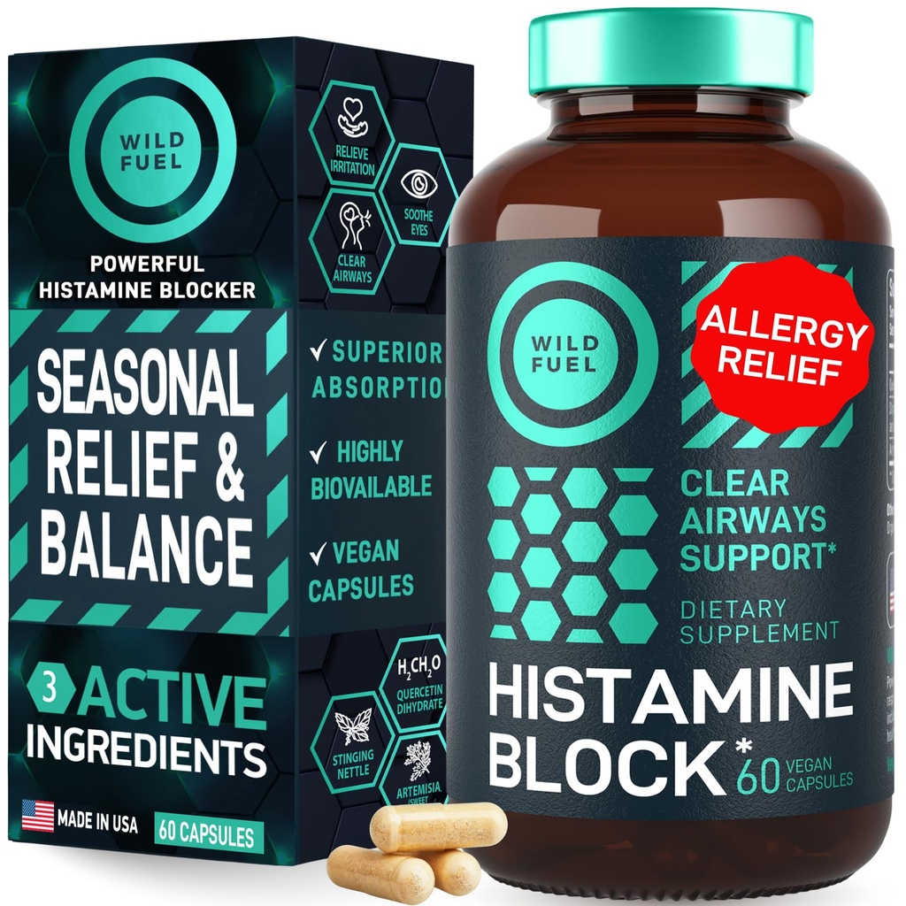 Histamine Block 10:1 Flavonoids Supplements - Quercetin, Stinging Nettle, Atermesia Natural Source Flavonoids - Seasonal Allergy Balance, Histamine Blocker - 60 Homeopathic Allergy Relief D-Hist Caps
