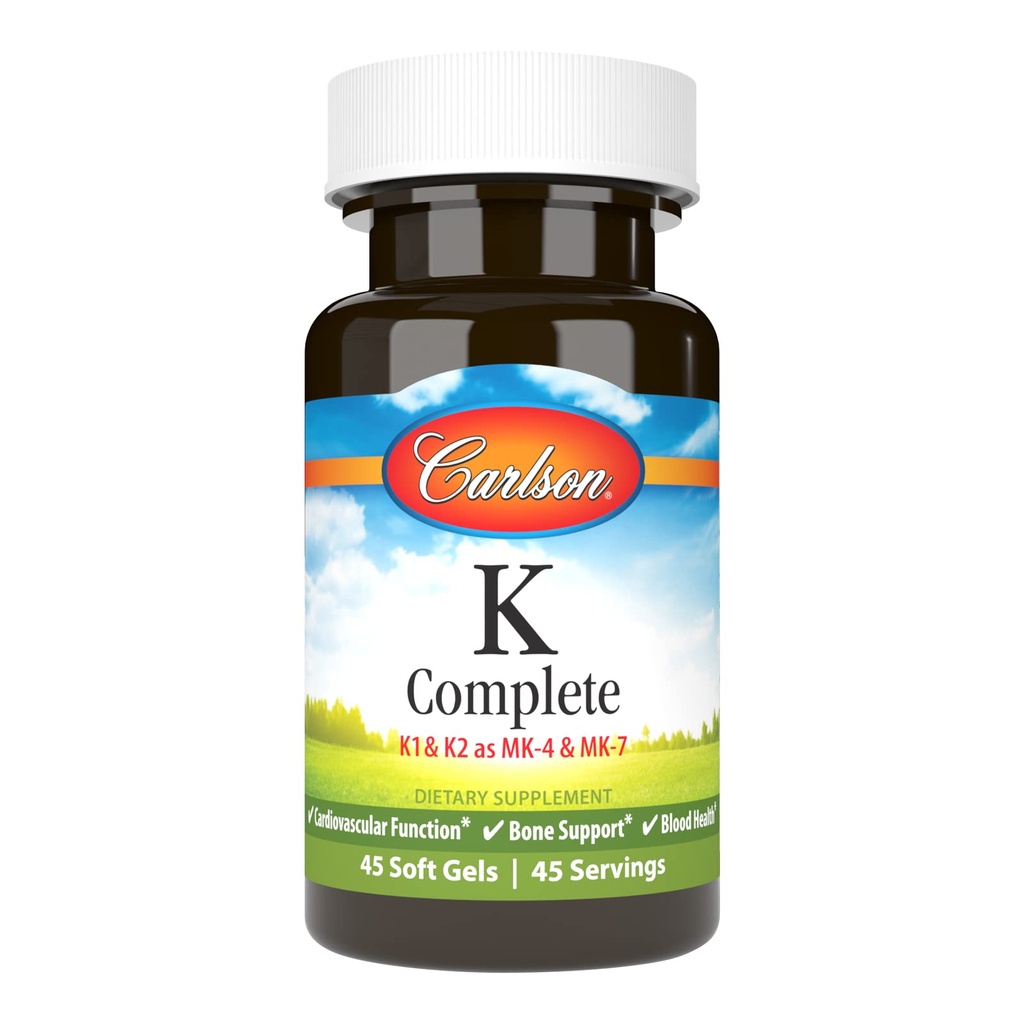 Carlson - K Complete, K1 & K2 as MK-4 & MK-7, Promotes Bone & Cardiovascular System Health, 45 Softgels