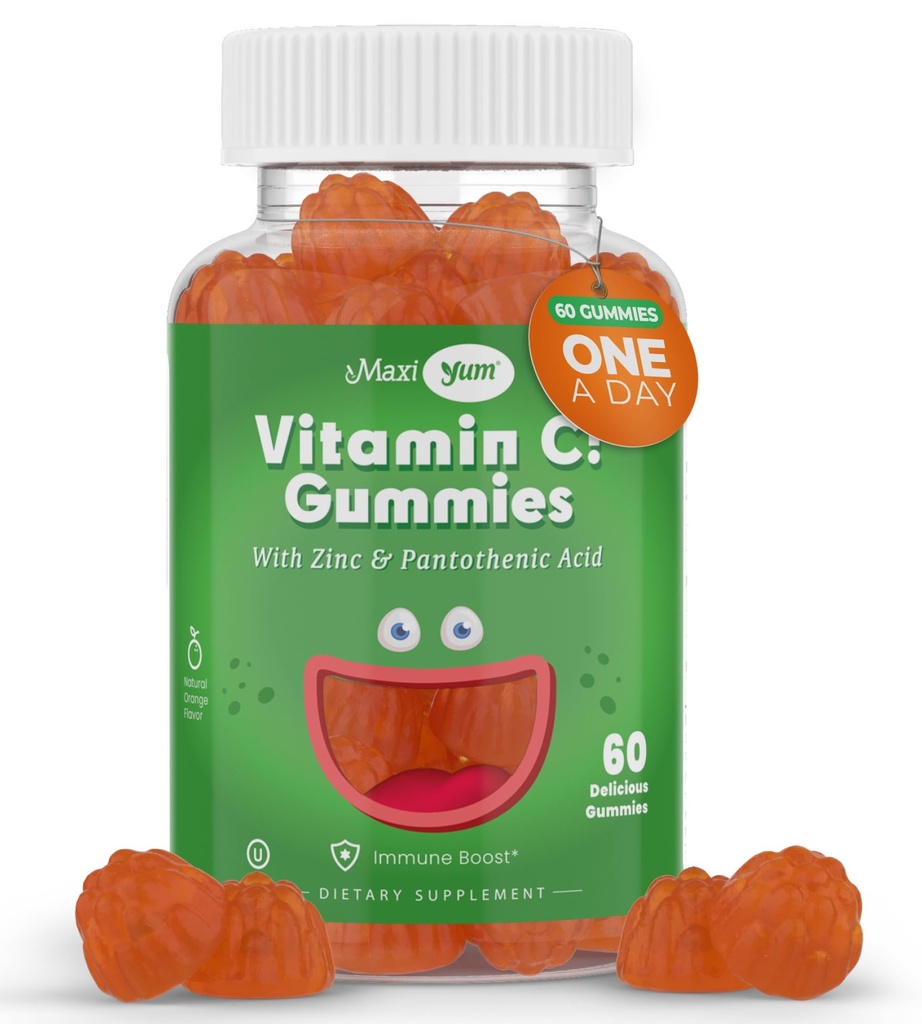 Maxi Health Vitamin C Gummies with Zinc – Vitamin C and Zinc Gummies for Kids & Adults – Immune Support + Respiratory Support – No Artificial Flavors or Preservatives Kosher – 60 Gummies