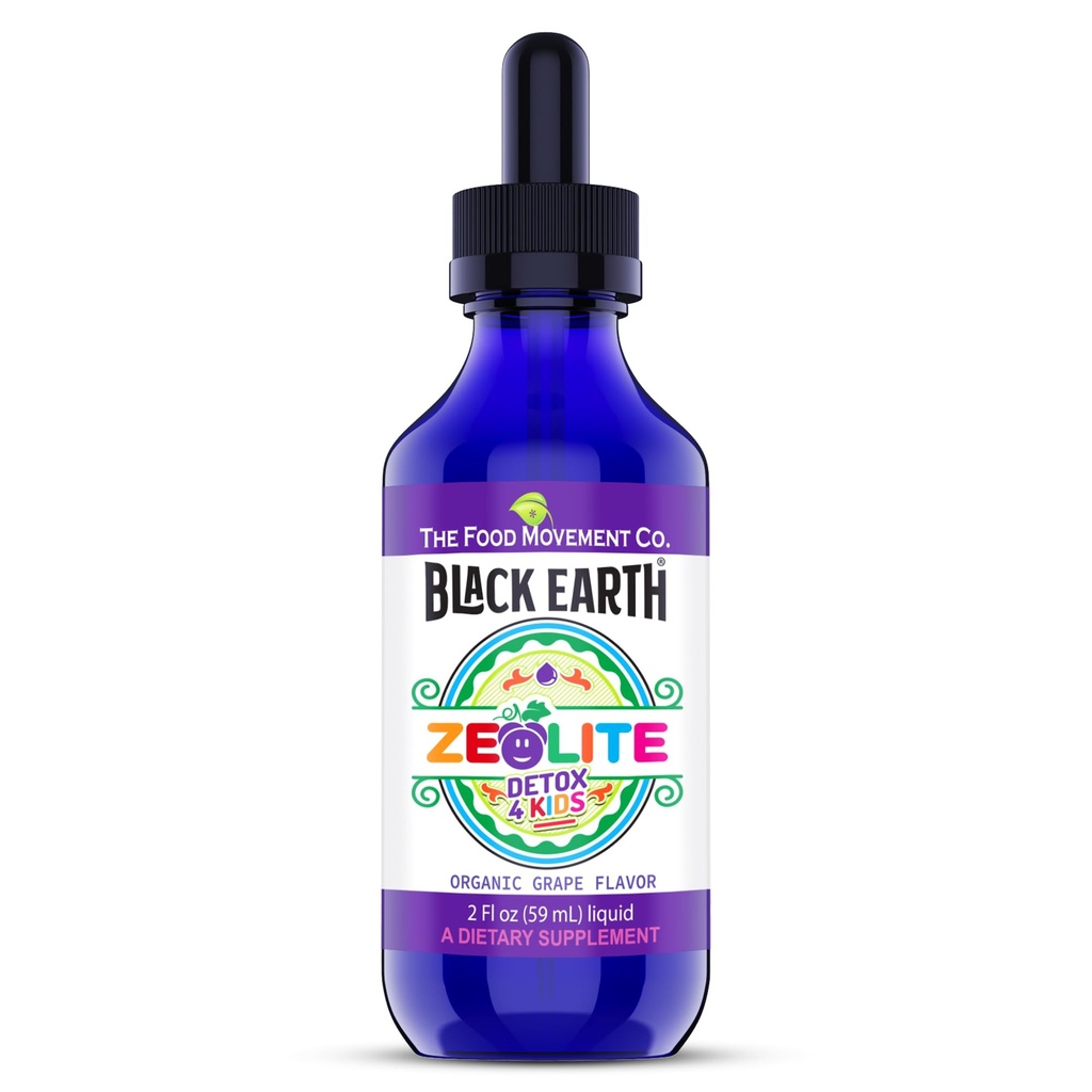 The Food Movement - Zeolite Detox for Kids, Organic Grape Flavor - Gentle Zeolite Liquid with Black Earth Humic and Fulvic Acid, Supports Natural Detoxification (2 oz Dropper)