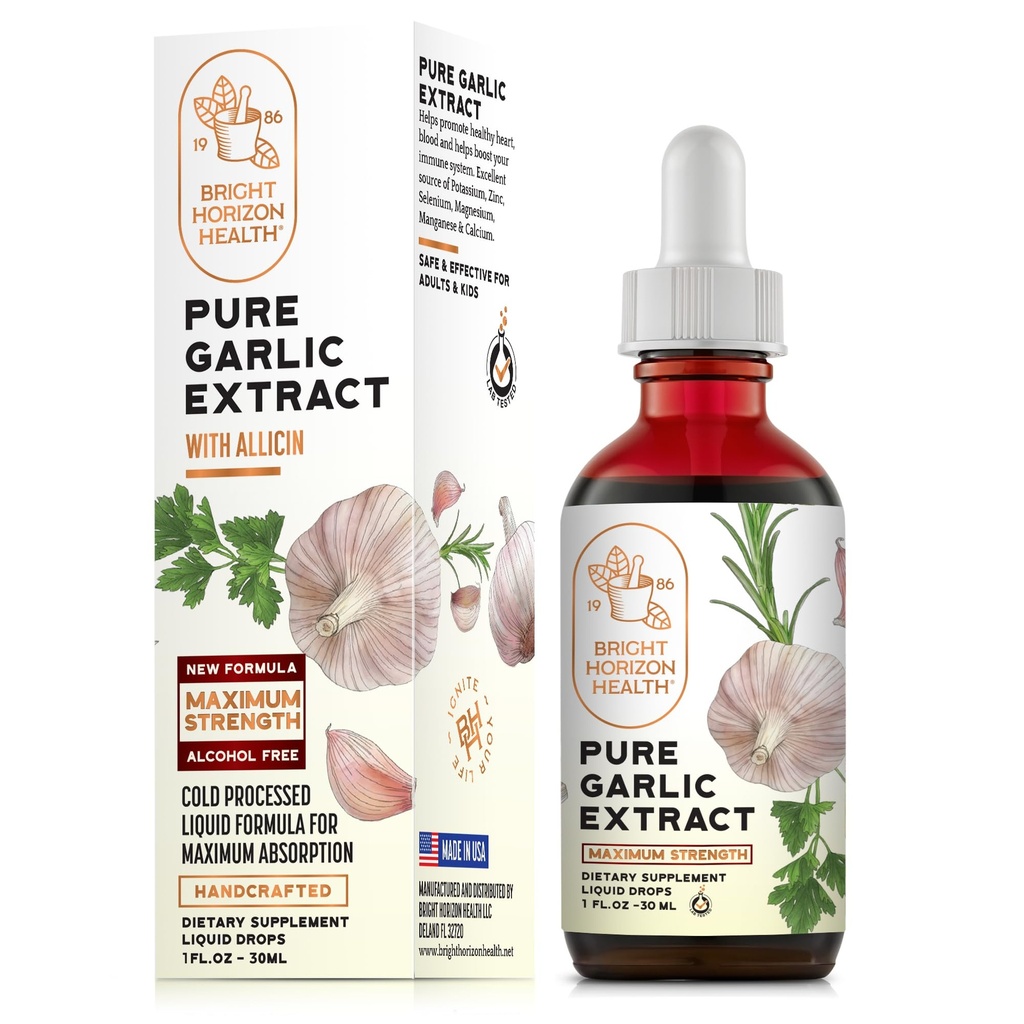 Pure Garlic Extract – Allicin Supplement – Immune Support. Alcohol-Free Formula, Vegan, Raw, Superfood – Liquid Garlic Oil Drops - 1 fl.oz