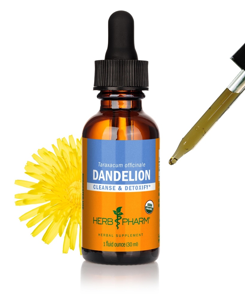 Herb Pharm Certified Organic Dandelion Liquid Extract Drops for Cleansing and Detoxification, Organic Cane Alcohol, 1 Oz