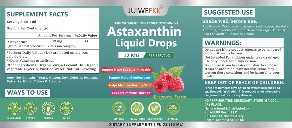 Astaxanthin Liquid Drops Raspberry Flavor