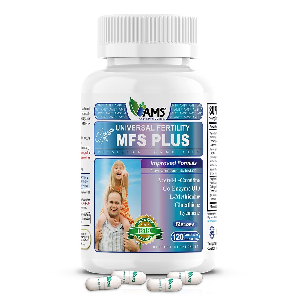 America Medic & Science MFS Plus Fertility Supplements for Men (120 Capsules) Sperm Count Booster, Supports Motility | Natural Preconception Vitamins, Reproductive Aid, with Zinc, CoQ10