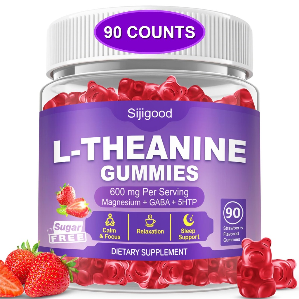 90 Count | L-Theanine Gummies for Kids & Adults - L Theanine Supplements with Ashwagandha, GABA & 5HTP - Support Natural Relaxation, Calm, Deep Zzz & Stress Relief, Strawberry Flavor