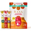 Rasa Hydration Adaptogen Powder Variety Pack | Electrolyte Mix for Rapid Hydration & Stress Support | Ginseng, Real Fruit & Coconut Water | Peach Passion, Lemon Ginger & Raspberry Hibiscus | 15 Pack