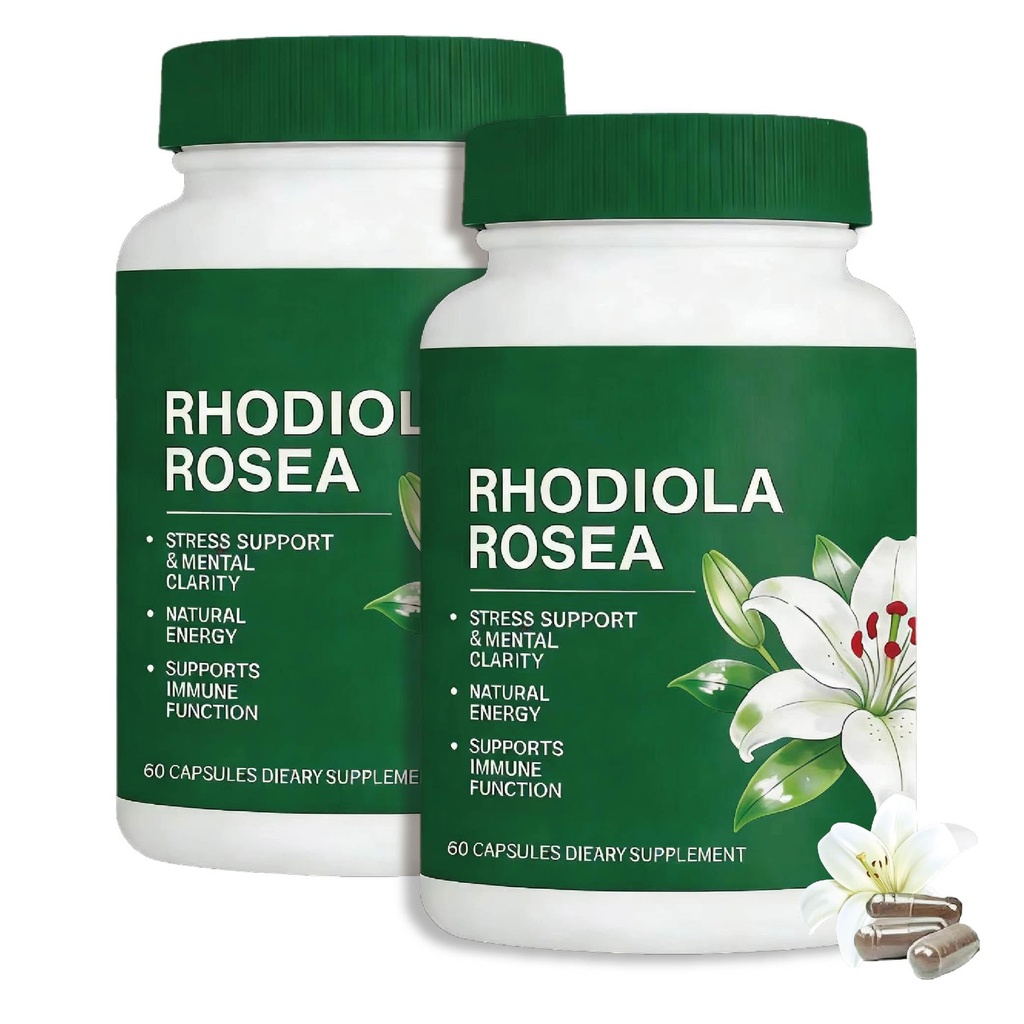 Rhodiola Rosea Capsules 500mg,Natural Adaptable Herb Supplement for Stress Support,Mental Focus, Energy Balance & Mood Health,Gluten Free,Non-GMO,60 Capsules(2)